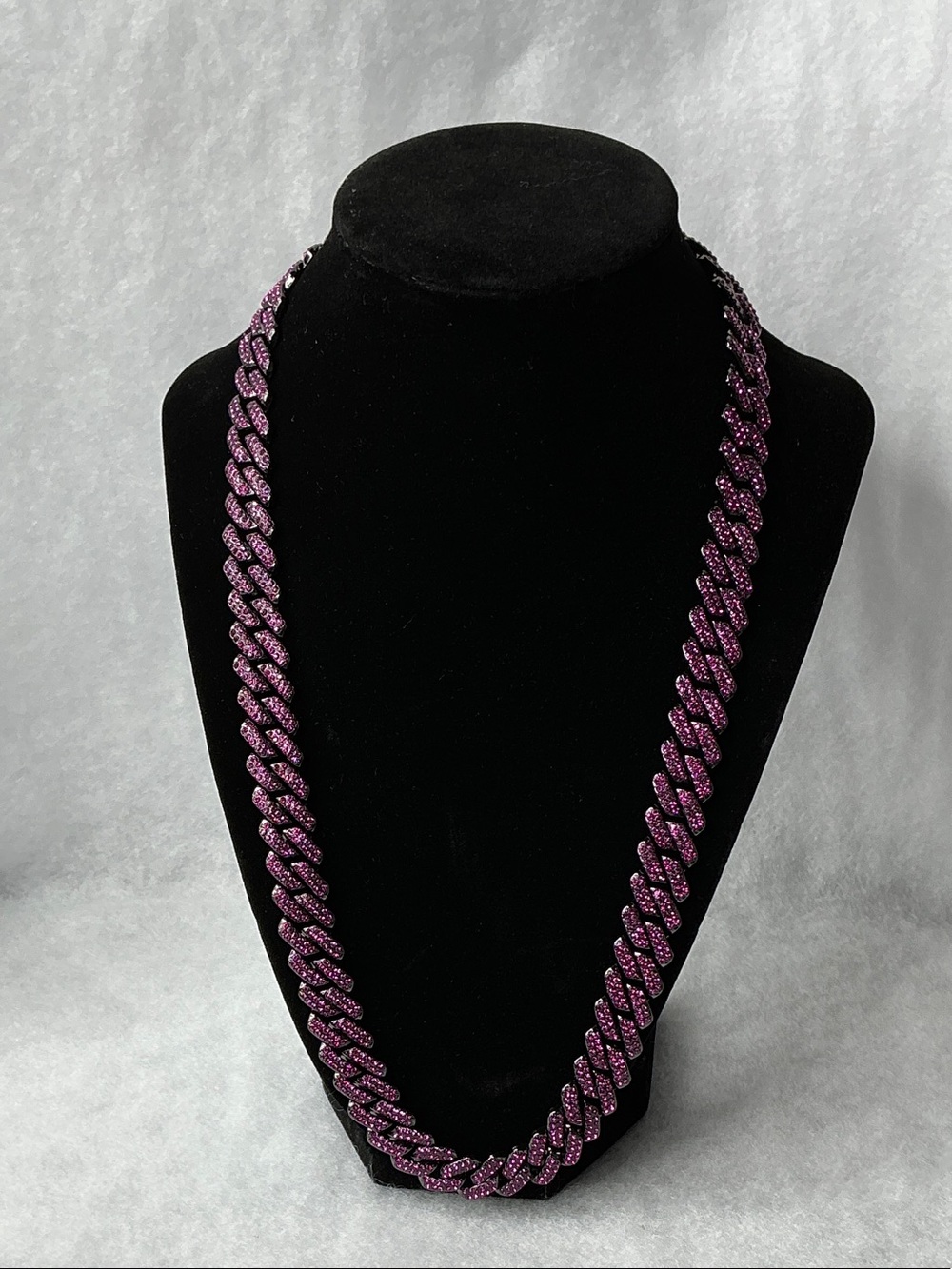 Men's Fuchsia Cuban Link Necklace 24”- VVS CZ